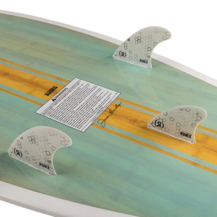 Detail view of the thruster fin configuration on the 2026 Women's Ronix Fish Koal Classic.