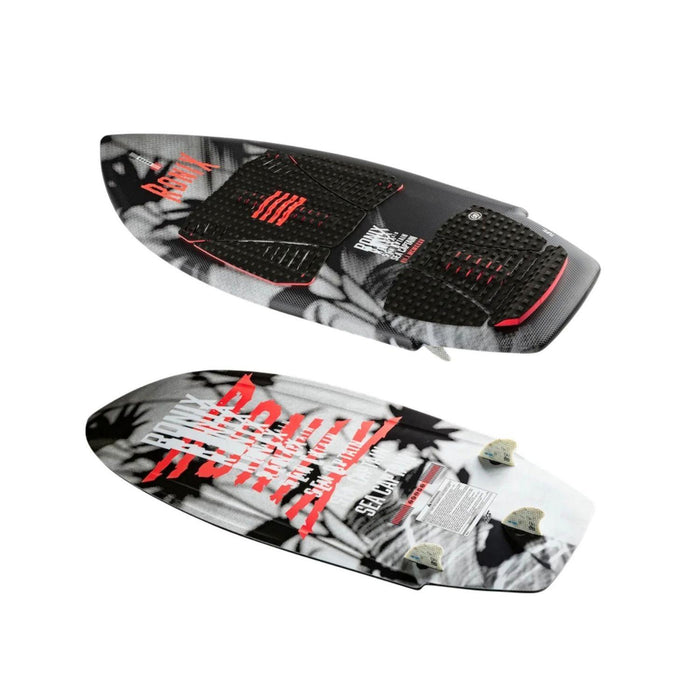 Horizontal view of the Women's Sea Captain showing the thruster fin setup and performance rocker.