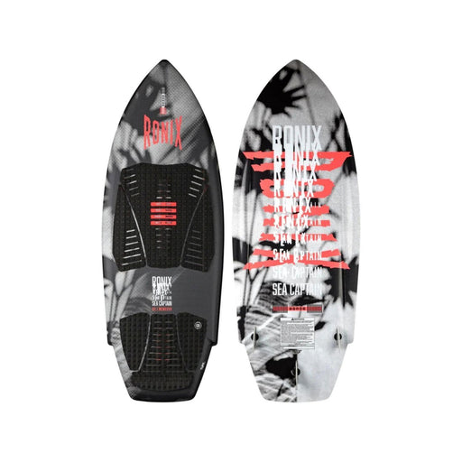 Top and bottom view of the 2026 Ronix Women's Sea Captain Tuff Tech Wakesurf Board in White, Black and Salmon colors.